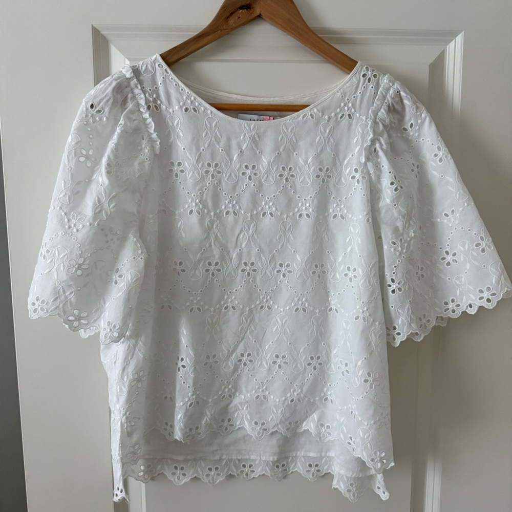 La Ligne White Eyelet Linen Blouse